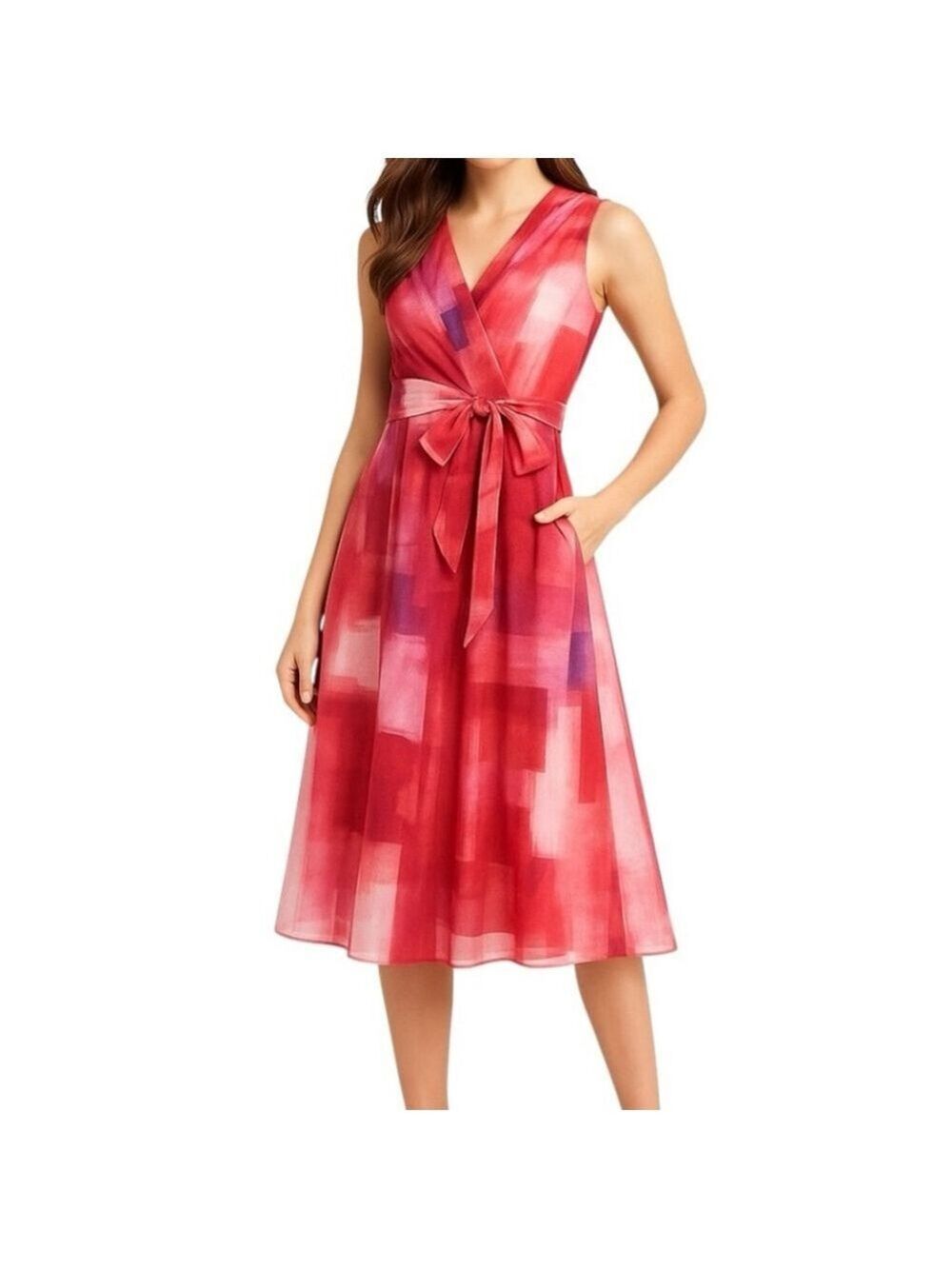Anthropologie x Eva Franco Pink Rose Painted Sleeveless Midi Dress Size 10